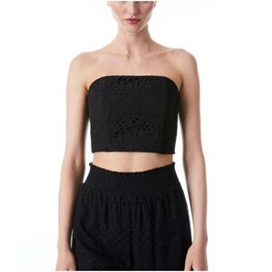 Alice + Olivia Ceresi Eyelet Bandeau Top Womens Size 4 Black Cotton NWT